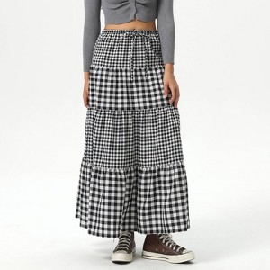 Women's Elastic Waistband Maxi Skirt - Wild Fable™ Black Gingham - 1 of 4