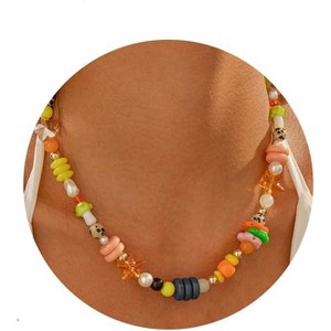 Chunky Bead Necklace for Women - Colorful Y2K Acrylic Rainbow Choker, Retro Boho Gift for Teachers & Graduation - 1 of 4