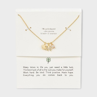 14k Gold Dipped Lucky Clover Cubic Zirconia Elephant Charm Necklace - Gold