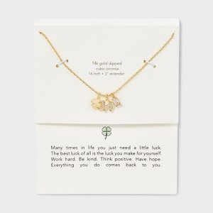 14k Gold Dipped Lucky Clover Cubic Zirconia Elephant Charm Necklace - Gold - 1 of 4