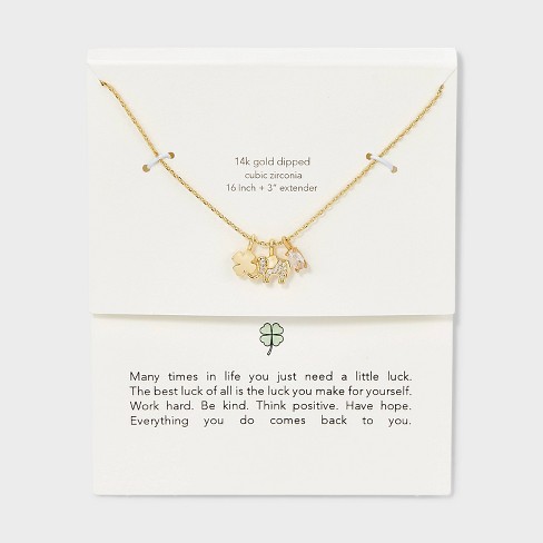 14k Gold Dipped Lucky Clover Cubic Zirconia Elephant Charm Necklace - Gold - image 1 of 4