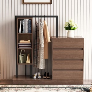 Wardrobe with 4 Drawers and 3 Shelves,Espresso - 1 of 4