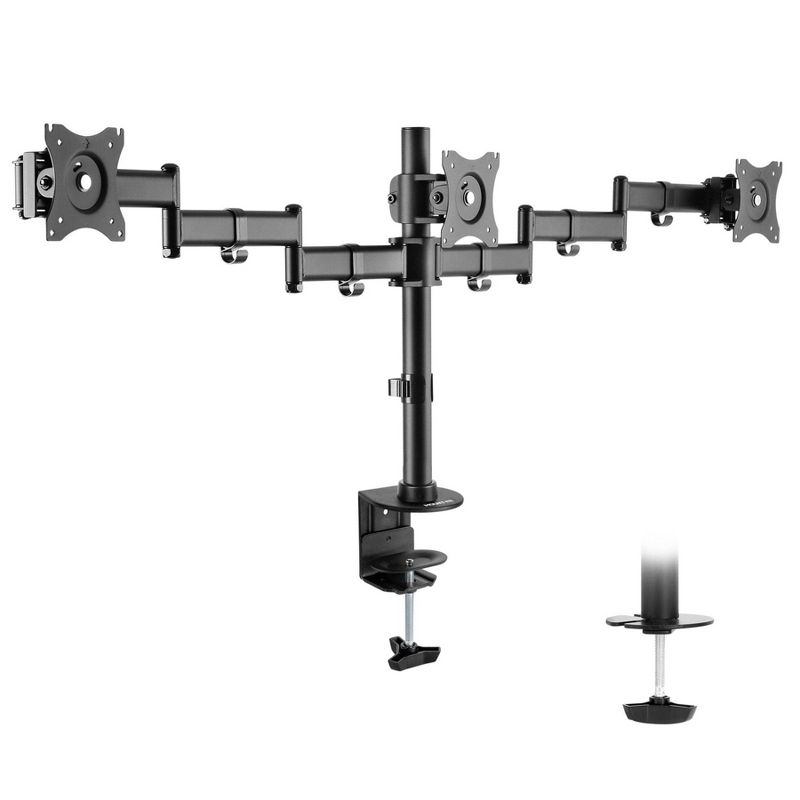 Mount-It! Full Motion Triple Monitor Mount 3 Screen Desk Stand for LCD Computer Monitors for 19 - 27 Inch Monitors, 54 Lbs. Weight Capacity, Black, 1 of 10