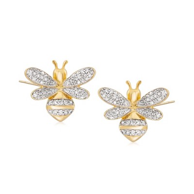 Ross-Simons 0.50 ct. t.w. Diamond Bee Earrings in 18kt Gold Over Sterling