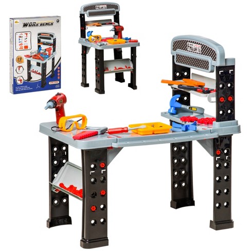 Qaba 64 Piece Tool Workshop Kids Play Set Workbench and Construction Toy for 3+-Year-Old with Shelf Storage Box