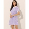 Allegra K Women's Summer Ruffle Neck Lace Panel Short Sleeve Check Gingham Dress - 2 of 4