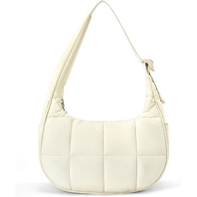 Crescent Shoulder Bag for Women, Nylon Quilted Shoulder Purses, Puffy Handbags with Adjustable Strap