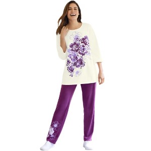 Woman Within Plus Size Floral Tee And Pant Set - 1 of 4