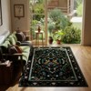 LOVEVOOK Vintage Dark Green Living Room Rug, Washable Floral Area Rugs for Bedroom Dining Room Kitchen, Stain Resistant Non-Slip Large Carpet - 3 of 4