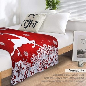 Lomsoe Merry Christmas Red Flannel Throw Blanket - White Snowflake Printed, Soft Plush for Bedroom, Couch, Sofa. - 1 of 4
