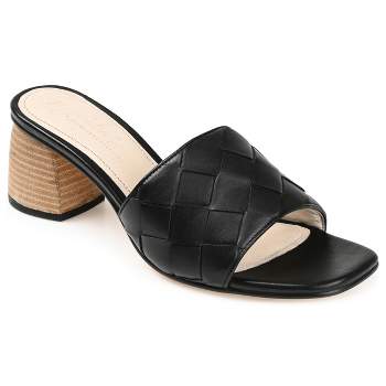Journee Signature Womens Genuine Leather Kellee Slip On Stacked Heel Open Square Toe Sandals