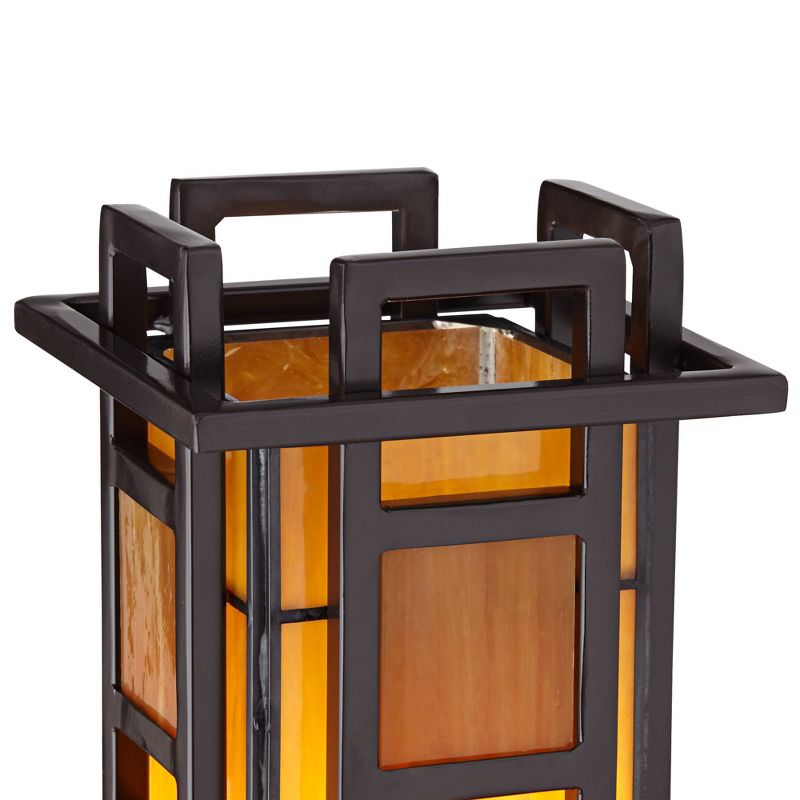 Robert Louis Tiffany Prairie Mission Accent Table Lamp 20" High Bronze Geometric Metal Amber Stained Glass for Bedroom Living Room Bedside Nightstand, 3 of 10