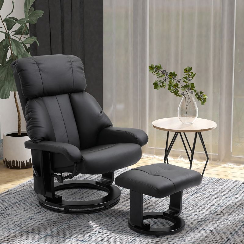 HOMCOM Recliner with Ottoman Footrest, Recliner Chair with Vibration Massage, Faux Leather and Swivel Wood Base for Living Room and Bedroom, 4 of 8