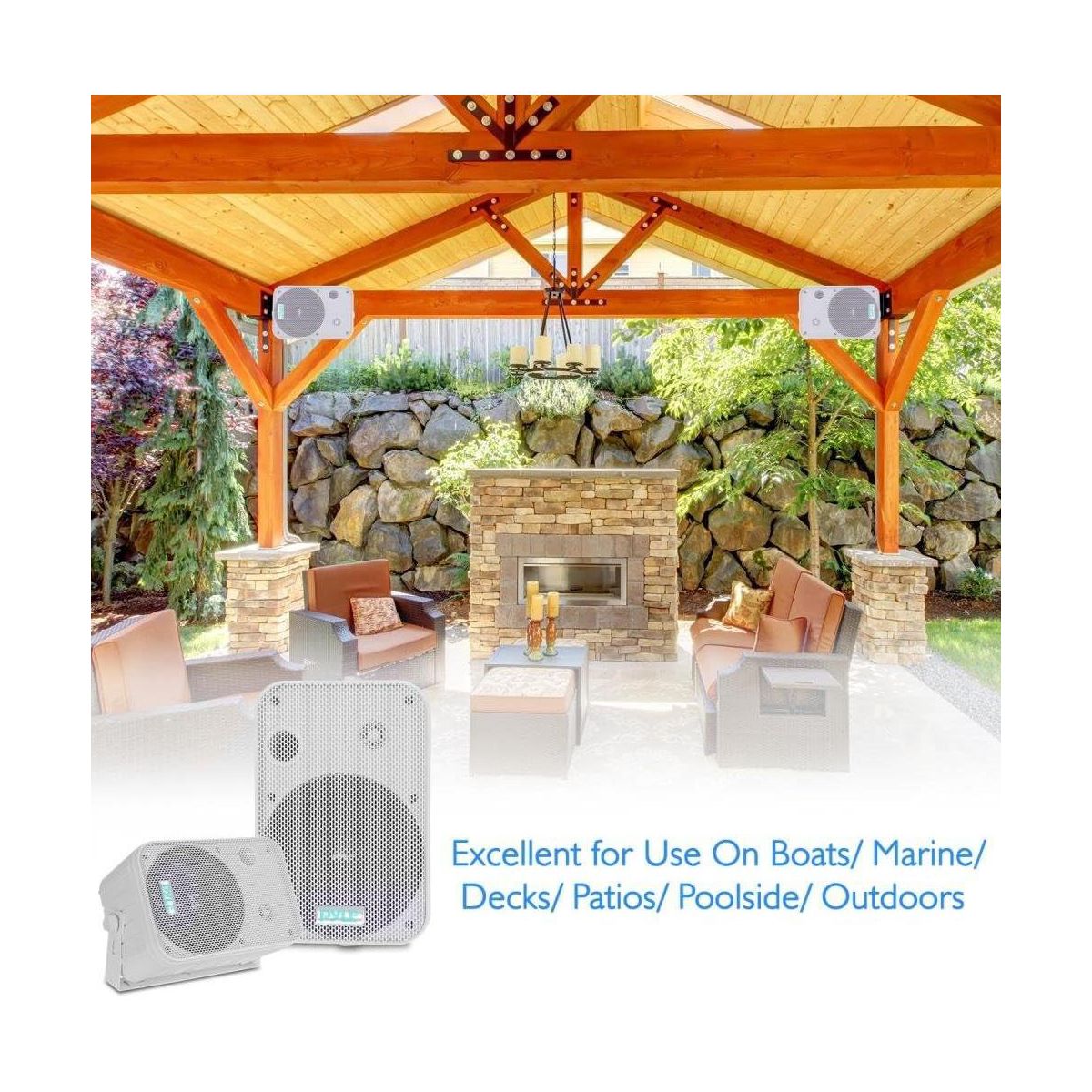 Dual Waterproof Outdoor Speakers for Patio with Powerful Sound, All Devices Compatible, Easy Setup - thumbnail 6