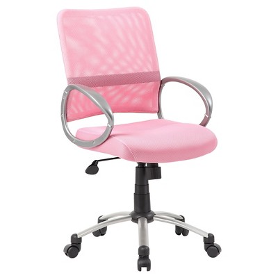 Pewter Finish Pink Mesh Swivel Task Chair with Metal Base