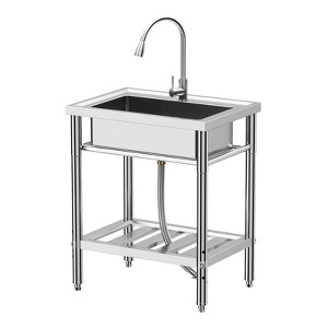 Stainless Steel Utility Sink,Commercial Kitchen Sink,Free Standing Single Bowl,Designed for Restaurant,Workshop and Laundry - 1 of 4
