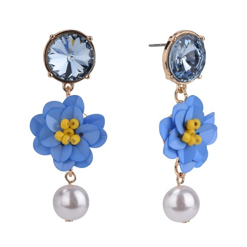 Blue Flower Drop Earrings