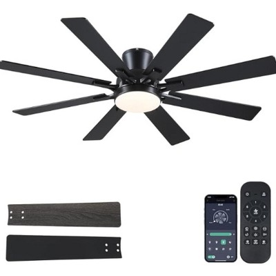 52 Inches Low Profile 8 Blades Modern Quiet Ceiling Fan with Light and Remote APP Control