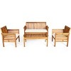 Tangkula 4-Piece Patio Acacia Wood Sofa Set Conversation Table Chairs with Beige Cushions - 4 of 4