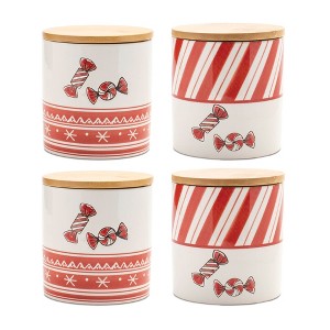 Ceramic Peppermint Candy Canister (Set of 4) - 1 of 4