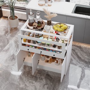 Famapy White Multifunctional Visual Glass Countertop Showcase Kitchen Island - 1 of 4