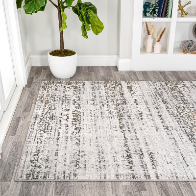 Ivory and Black Striped Synthetic 3' x 5' Area Rug