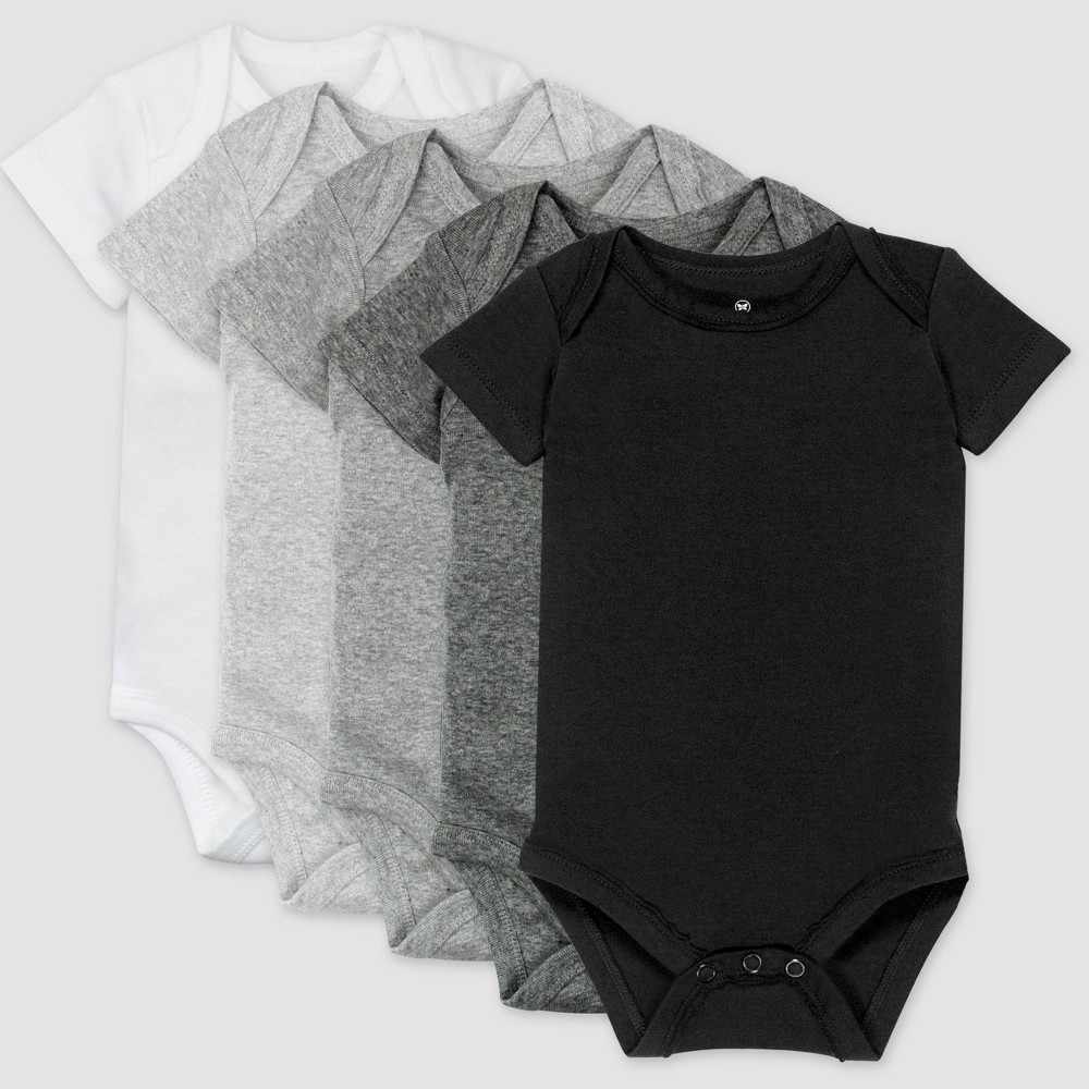 Honest Baby 5pk Organic Cotton Short Sleeve Bodysuit - Gray 0-3M