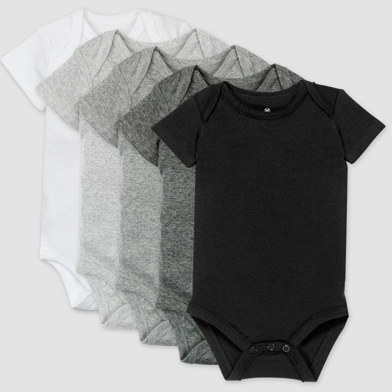 Honest Baby 5pk Organic Cotton Short Sleeve Bodysuit - Gray, 1 of 6