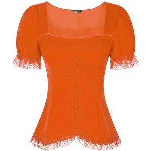 INSPIRE CHIC Women's Square Neck Solid Color Puff Short Sleeve Lace Up Gothic Blouse - 1 of 4