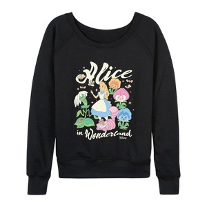 Women's - Disney - Alice In Wonderland Lightweight French Terry Wide Neck Long Sleeve Graphic Shirt - 1 of 4
