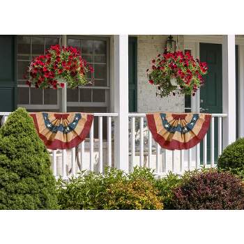 Briarwood Lane Burlap Patriotic Embroidered Bunting USA 36" x 18" Pleated Banner with Brass Grommets