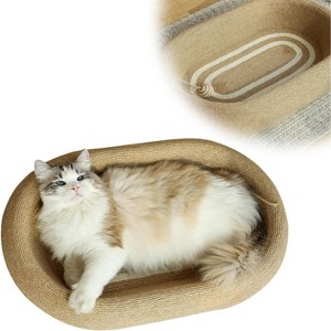 Large space sisal cat scratching board cat bed, one-piece enlarged and widened wear-resistant and non-chipping cat scratching basin with cat ball toy - 1 of 4