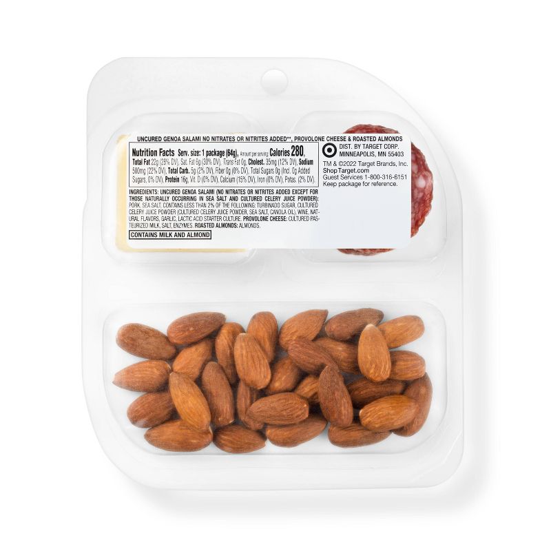 Uncured Genoa Salami, Provolone Cheese and Roasted Almonds Snacker - 2.25oz - Good &#38; Gather&#8482;, 3 of 6
