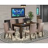 HomeStock 7-Piece Rectangle Distressed Jacobean Finish Solid Wood Top Dining Table with 6 Parson Chairs - 2 of 4