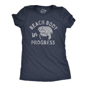 Womens Beach Body In Progress T Shirt Funny Big Chubby Manitee Tee For Ladies - Crazy Dog Women's T Shirt - 1 of 4