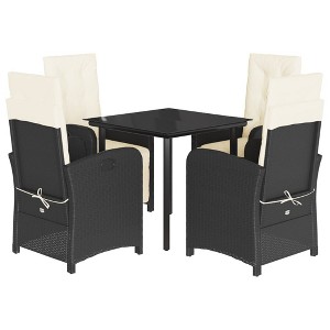 vidaXL Poly Rattan Patio Dining Set - 5-Piece Black Outdoor Furniture with Adjustable Recliners, Cream Cushions, and Tempered Glass Table - 1 of 4