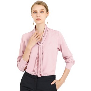 INSPIRE CHIC Women's Long Sleeve Pleated Tie Neck Office Blouses - 1 of 4