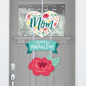 Big Dot of Happiness Colorful Floral Happy Mother's Day - Hanging Porch We Love Mom Party Outdoor Decorations - Front Door Decor - 3 Piece Sign - 1 of 4