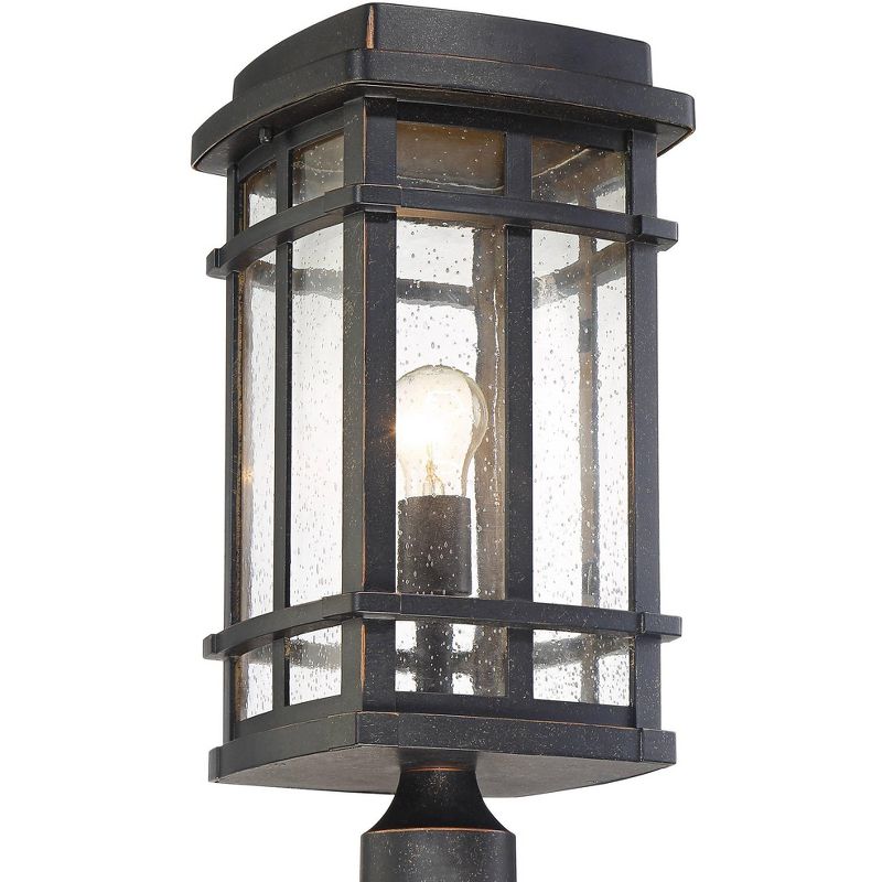 John Timberland Mission Outdoor Post Light Fixture Oil Rubbed Bronze 19 1/4" Clear Seedy Glass for Exterior Garden Yard Walkway, 3 of 6
