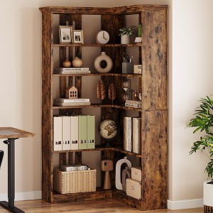 5 Tier 72" L-Shaped Corner Bookshelf ,Wood Bookcase with Anti-Tip Design for Living Room - 1 of 4