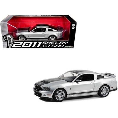 2011 Shelby GT500 Ingot Silver Metallic with Black Stripes 1/18 Diecast Model Car by Greenlight