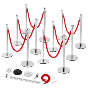Coucheta Commercial Stainless Steel Stanchion Posts with Red Velvet Ropes, Quick Setup, Crowd Control Posts and Ropes, Event Barrier with Hollow Base - 1 of 4