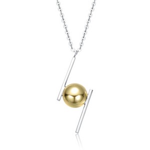 Guili Sterling Silver Two-Tone Necklace with 14K Gold Plated Sphere and Asymmetrical Bar Design - Modern and Elegant Jewelry for Unique Style - 1 of 2