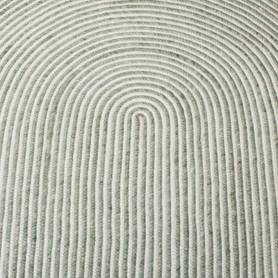 Ivory and Green Oval Braided Wool 4' x 6' Area Rug
