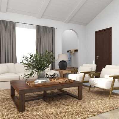 Rustic Brown Mango Wood Rectangular Tray Set with Slot Handles