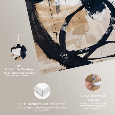 Flowing Abstract Shapes Beige and Black Canvas Wall Art, 20" x 30"