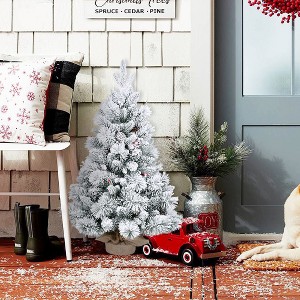 Hachikiko 3ft Flocked Artificial Christmas Tree with Pine Cones & Berries - Pre-Decorated Snow-Dusted Tabletop Tree for Small Spaces - 1 of 4