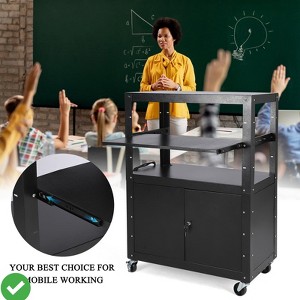 Rolling/Mobile AV Cart w/Locking Cabinet Laptop Stand and Drop Leaves Height Adjustable Mobile Utility Cart Workstation - 1 of 4