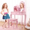 Kids Vanity Set, Princess Makeup Dressing Table and Stool Playset with Mirror & Drawers - 2 of 4
