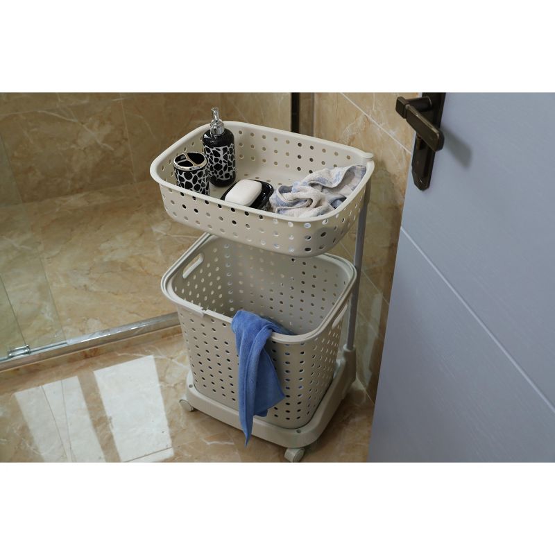 Basiwise 2 Tier Plastic Laundry Basket with Wheels, 3 of 7